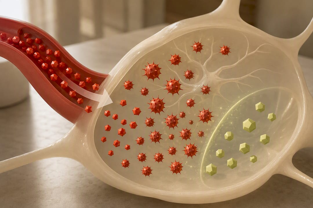 Illustration of free radicals overwhelming defenses