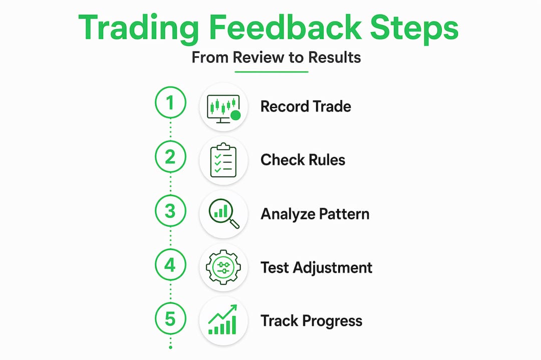 Infographic showing five steps of trading feedback system