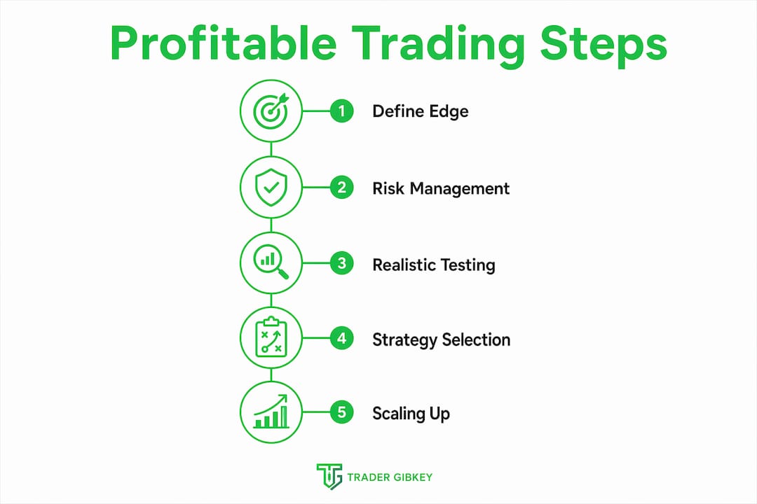 Infographic showing steps to a profitable trading strategy