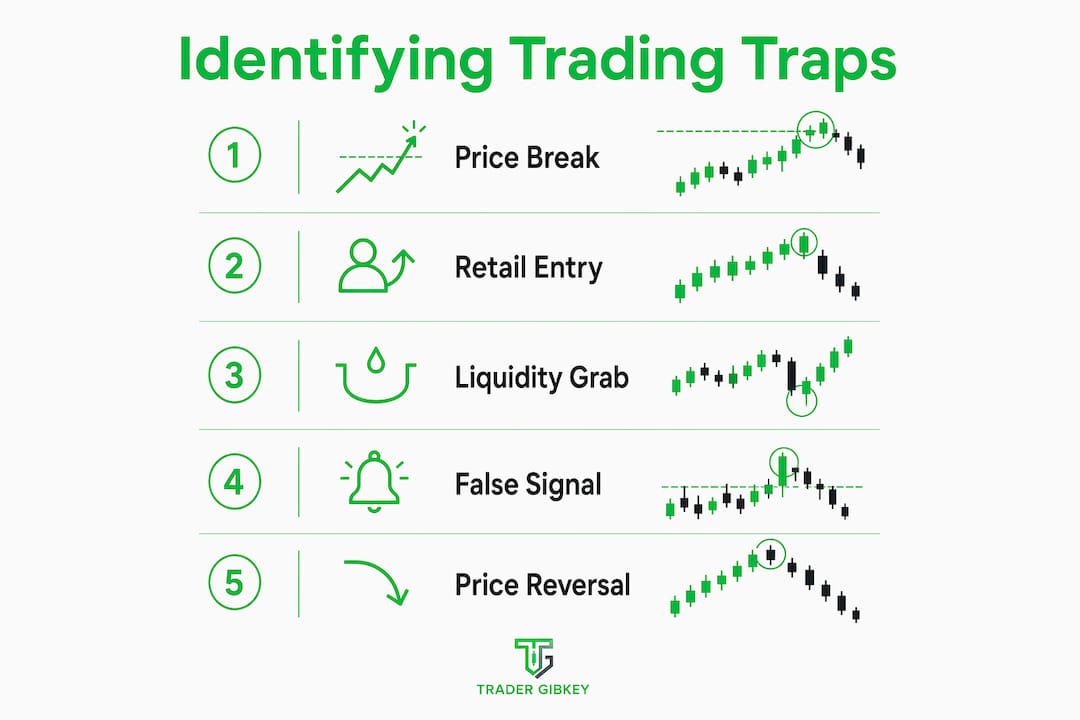 Infographic displaying steps to identify retail trading traps