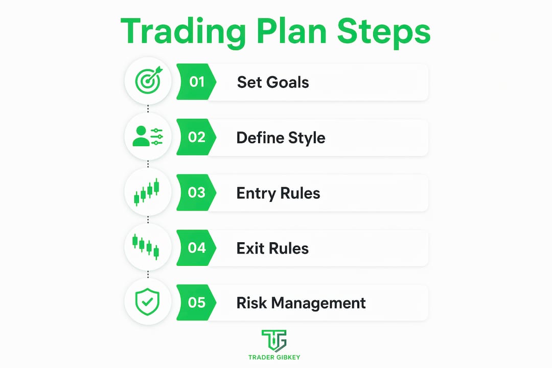 Infographic showing essential components of a trading plan