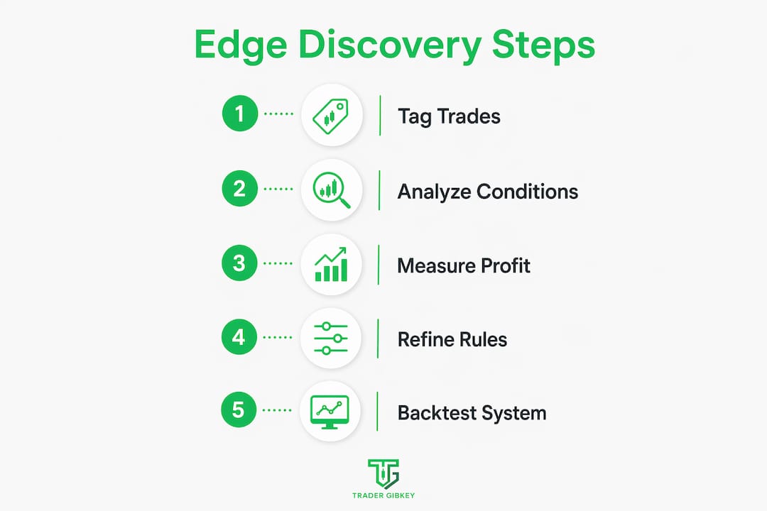 Infografika a lépésről lépésre haladó edge discovery folyamatról