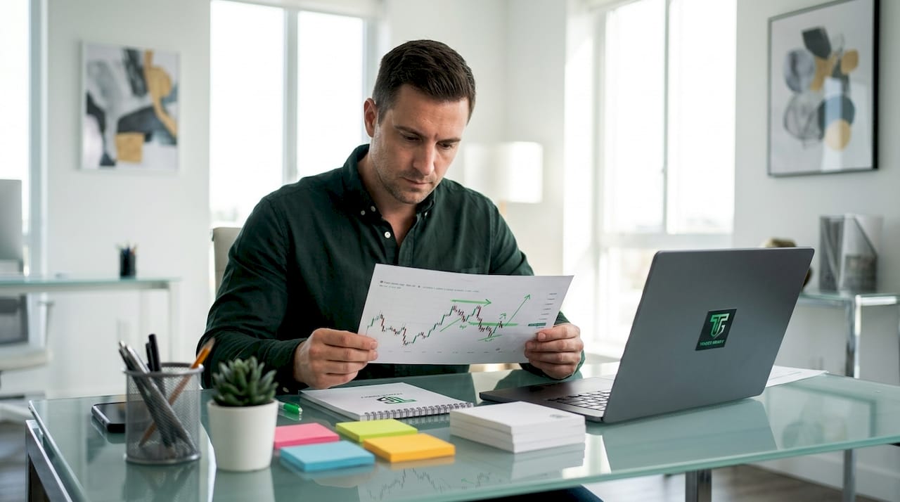 Hands marking forex currency pair chart