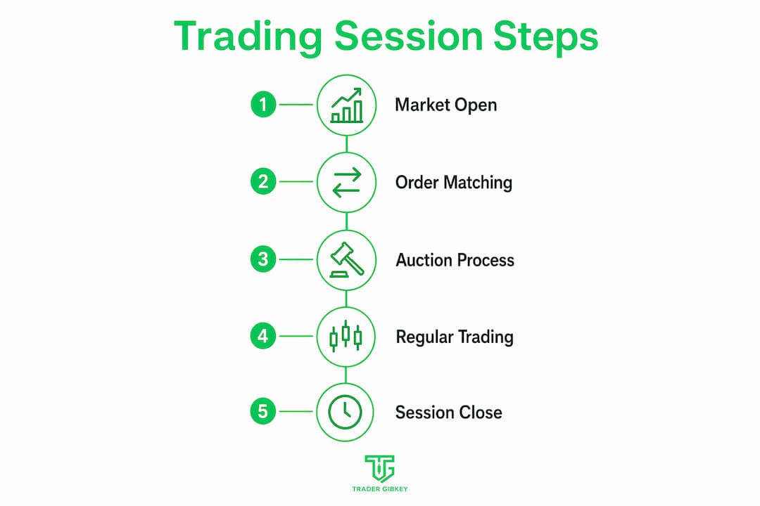 Infographic showing key trading session steps