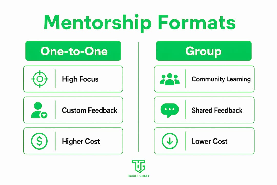 Infografika az egyéni és csoportos mentorálási formák összehasonlításáról