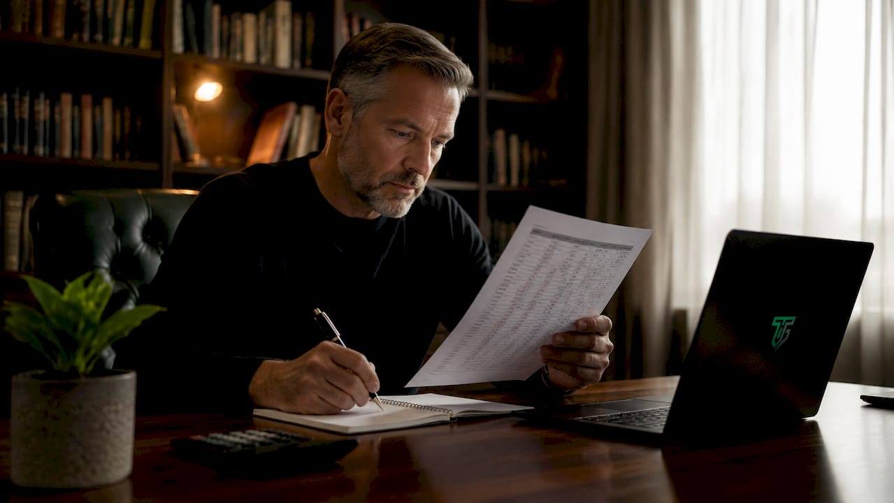 Trader reviewing Forex Factory economic calendar print