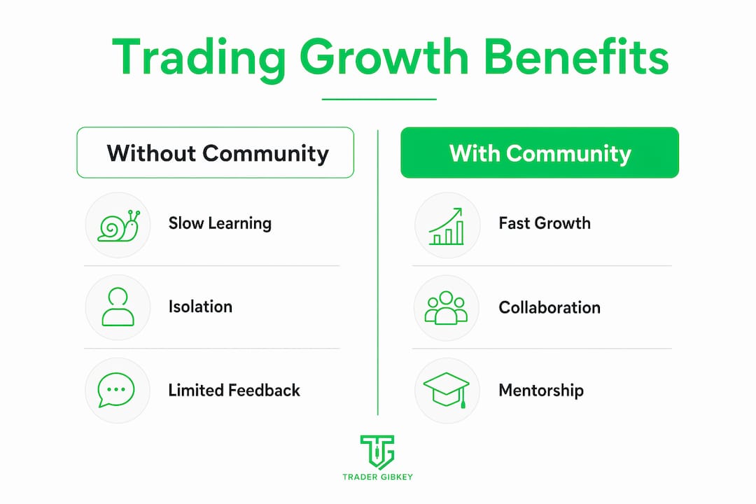 Infographic comparing trading growth with and without community