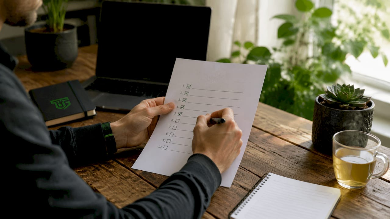 Hands marking parameter checklist on clipboard
