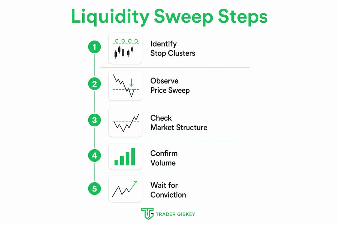 Infographic outlining liquidity sweep identification steps