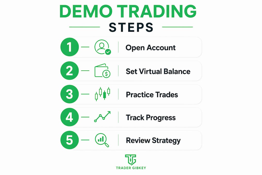 Infografika a forex demo számlán való kereskedés gyakorlásának lépéseiről