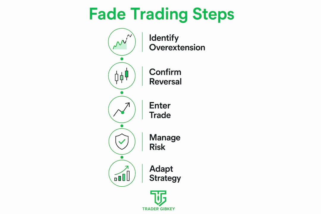 Infographic outlining fade trading strategy steps