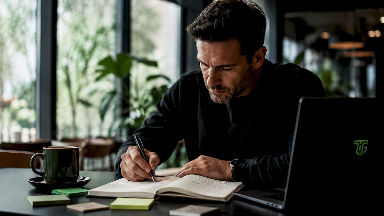 Trader reviewing trading psychology journal