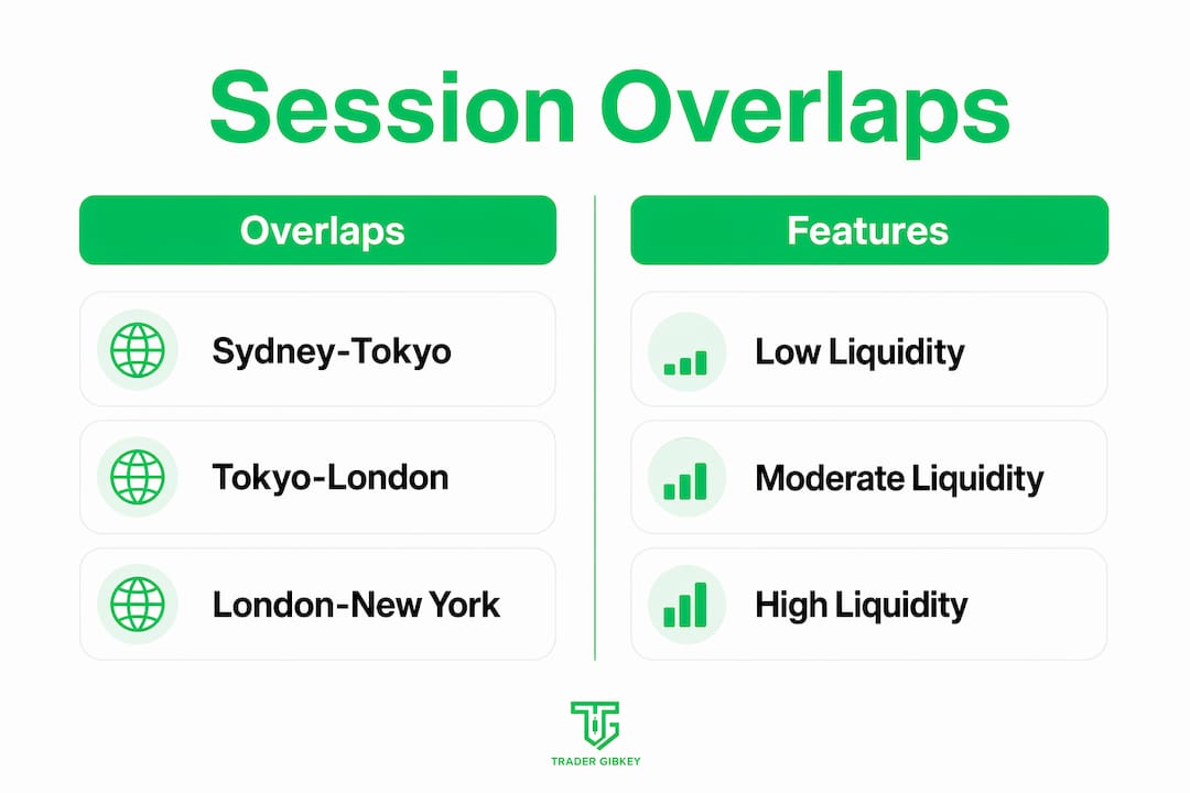 Infographic comparing forex session overlaps and liquidity