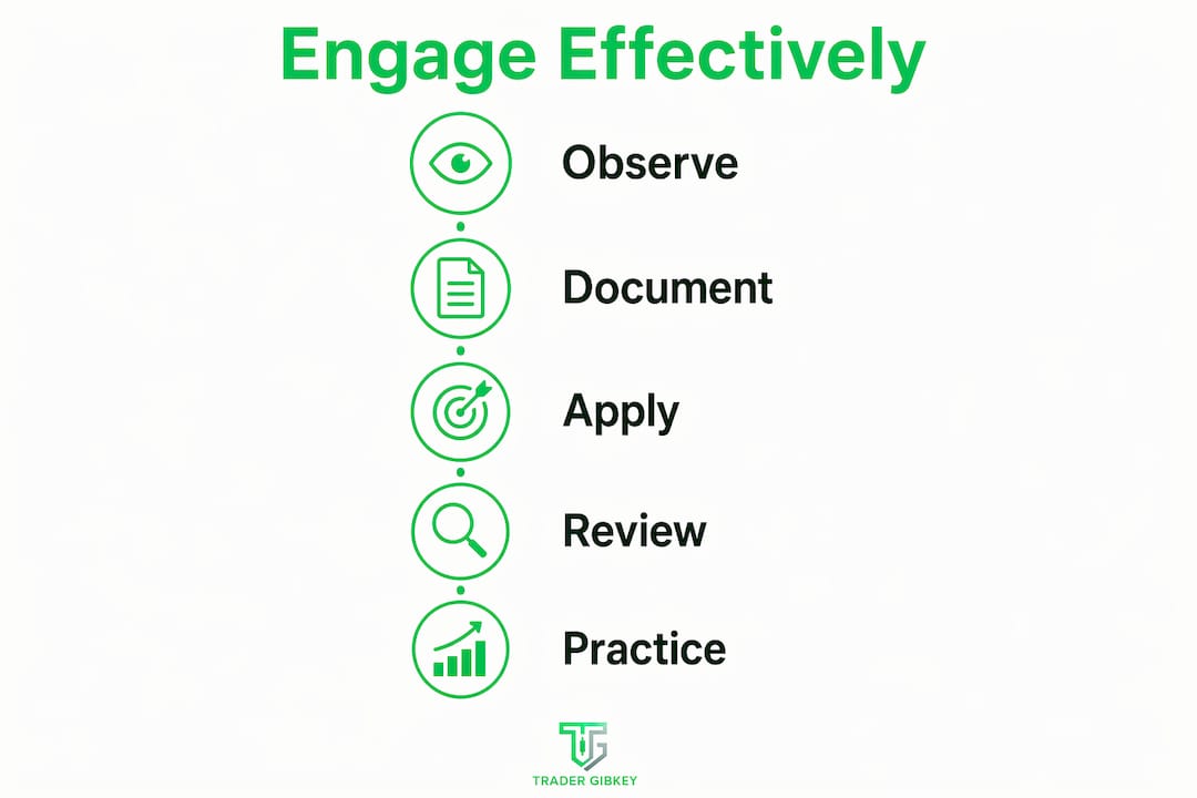 Infographic depicting steps to engage in trading community