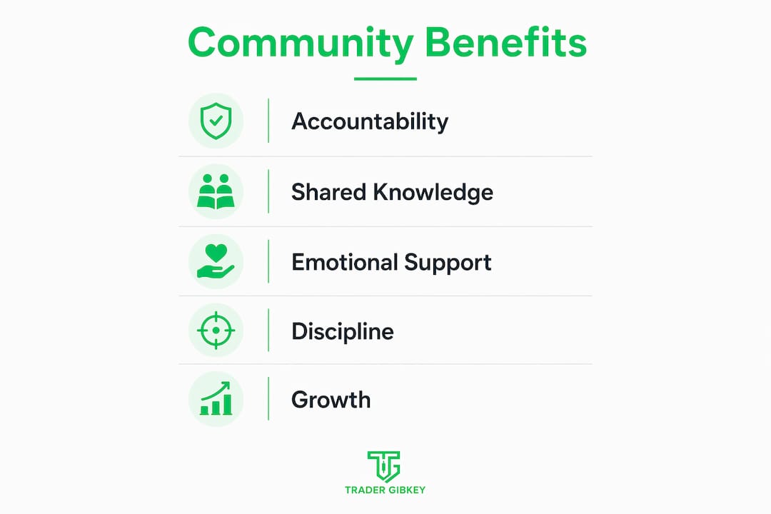 Infographic highlighting trading community benefits