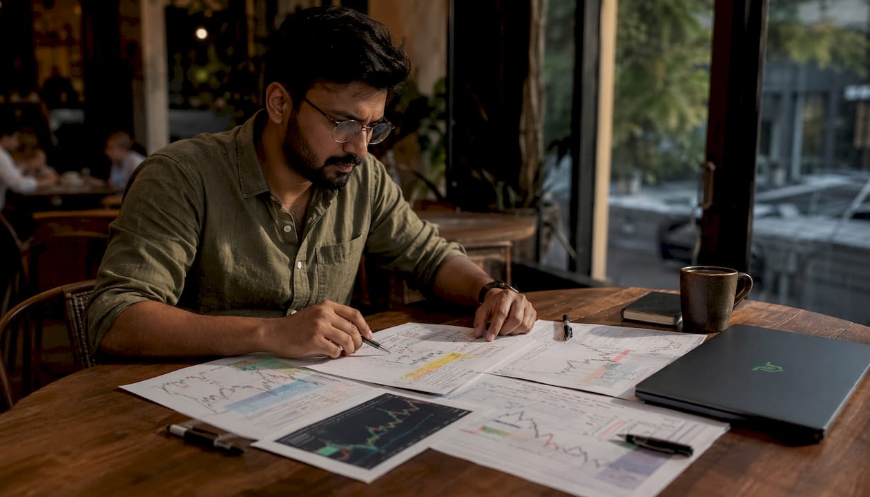 Trader reviewing forex breakout charts