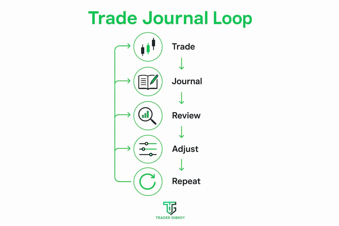 Infographic illustrating the trade journal review loop