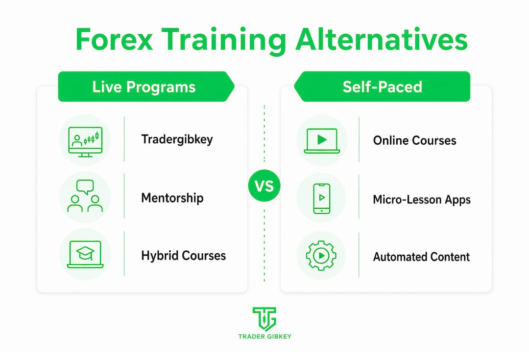 Comparison infographic of Forex training alternatives