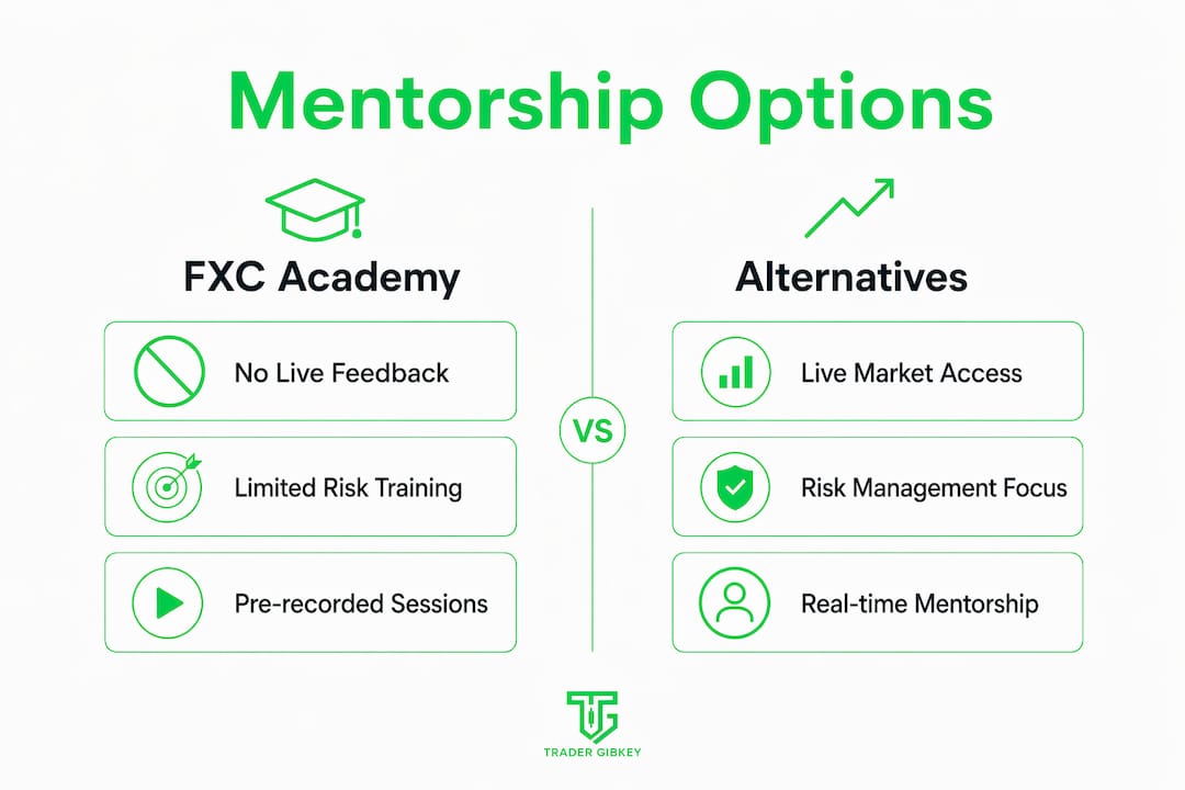 Infografika az FXC Academy és az alternatívák összehasonlításáról