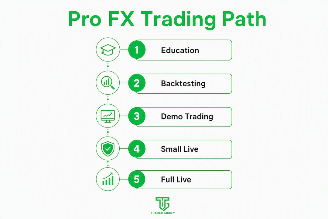 Infographic showing steps to become professional forex trader