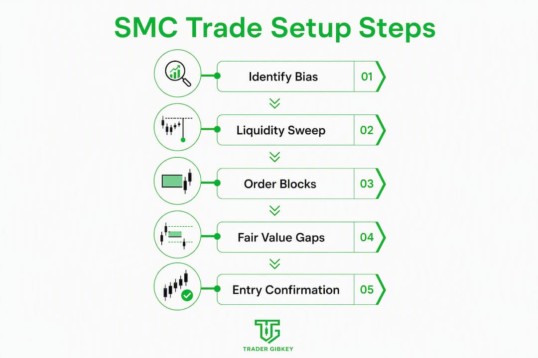Infographic showing steps in SMC trade setup process
