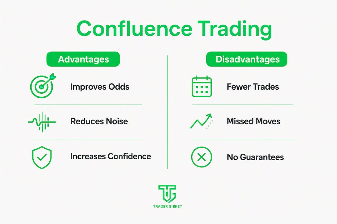 Infographic comparing confluence trading pros and cons