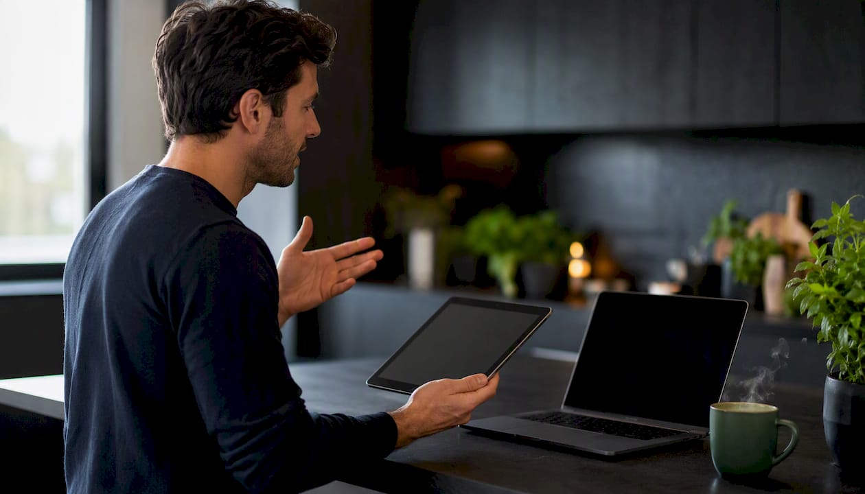 Trader sharing trading analysis with digital tablet