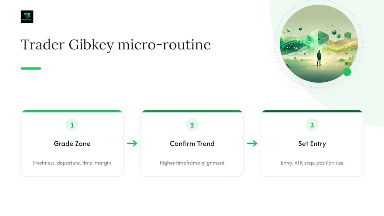 A Trader Gibkey mikro-rutin zónaértékelési folyamatának diagramja