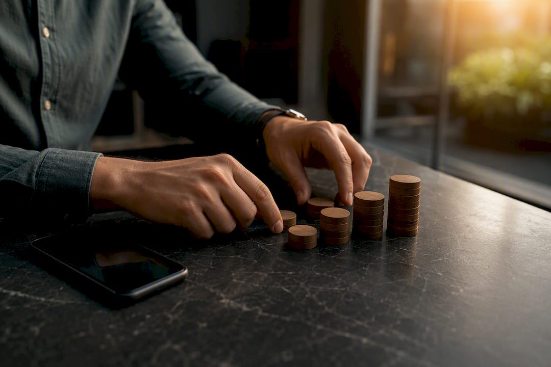 Hands adjusting physical tokens on desk