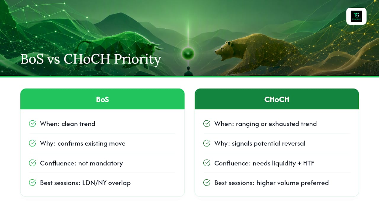 BoS vs CHoCH: melyiket részesítsd előnyben? — áttekintő diagram