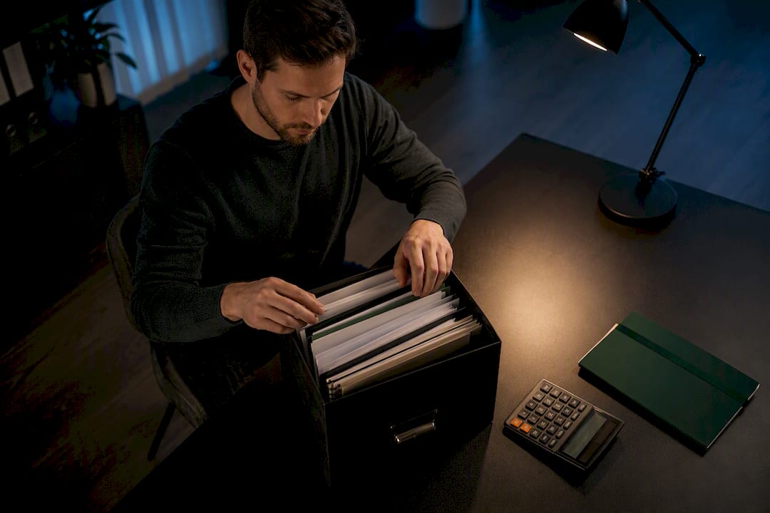 Trader organising spread betting records
