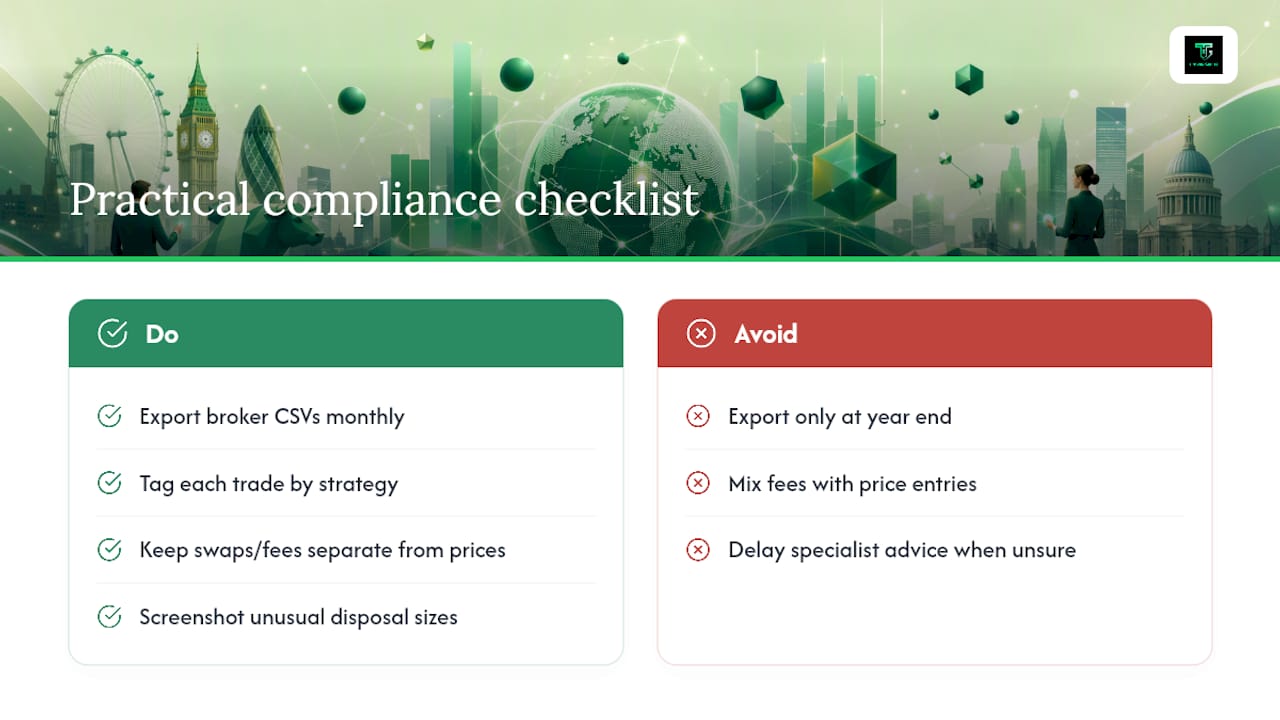 Trader Gibkey's Practical Checklist for Staying Compliant — overview diagram