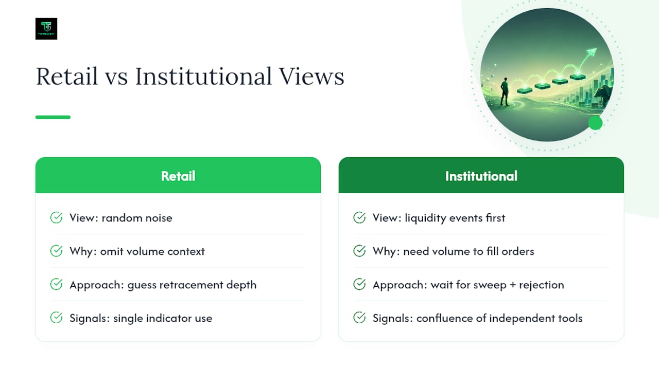 Why Pullback Trading Works: Liquidity, Institutional Flow, and Confluence — overview diagram