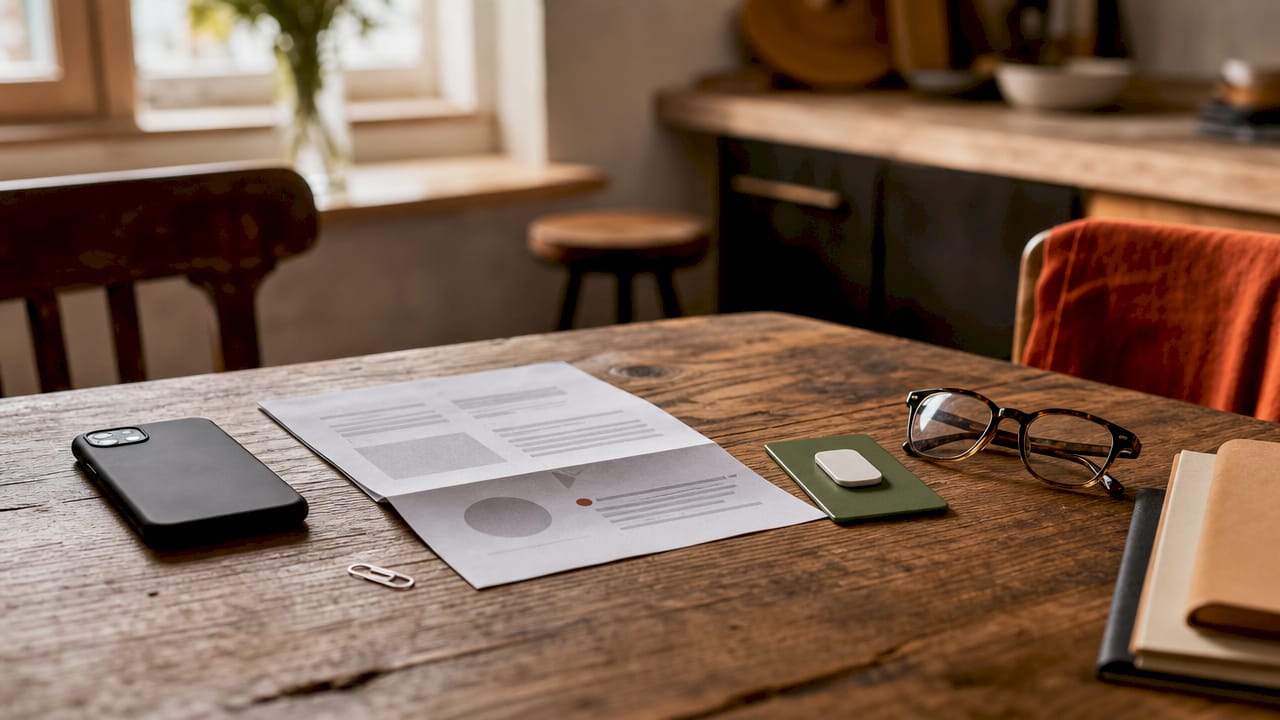 Trust and call-to-action elements on wooden surface