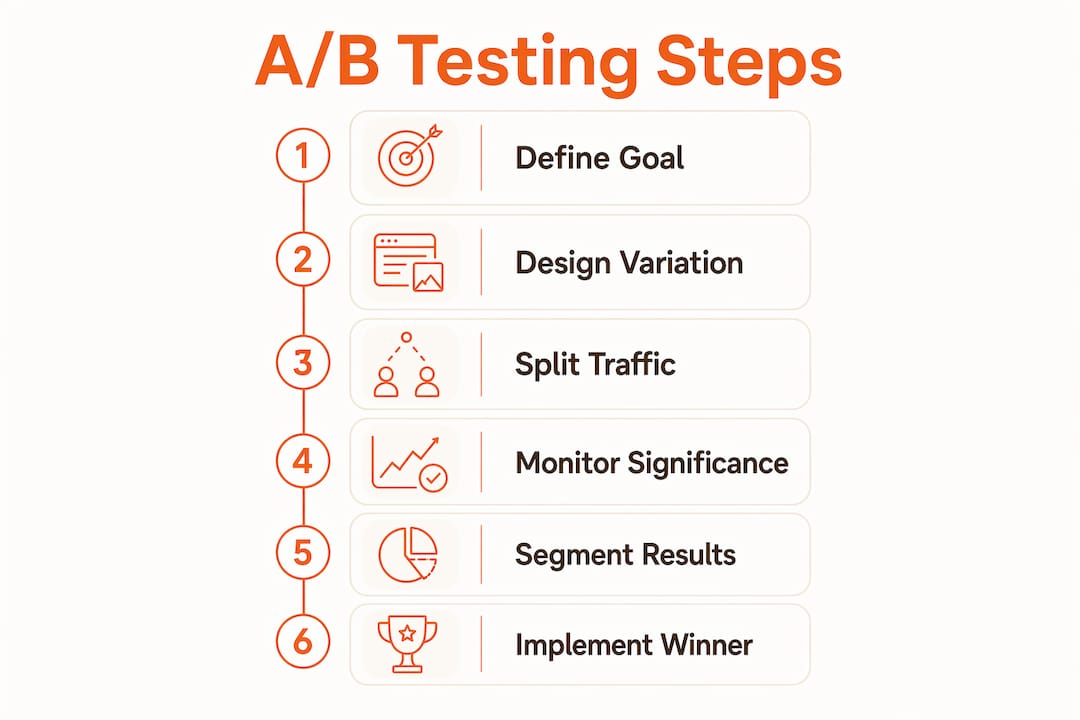 Infographic illustrating steps of A/B testing process