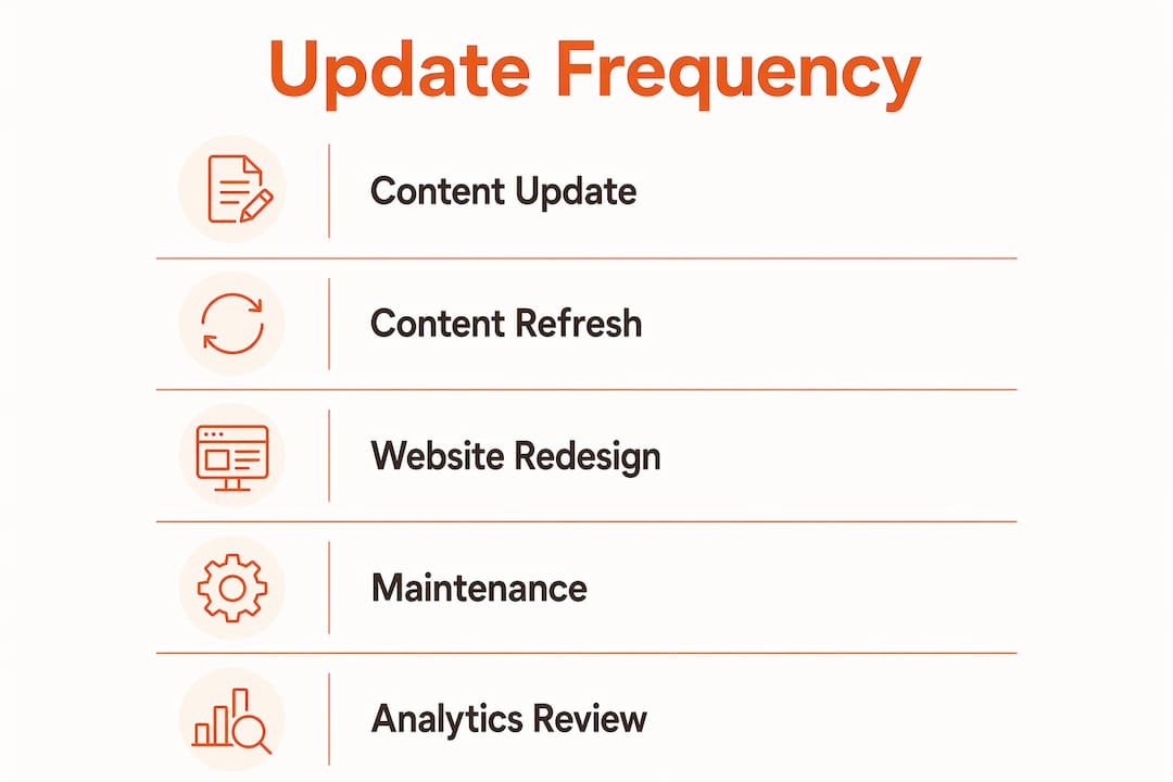 Infographic illustrating website update frequency types with steps