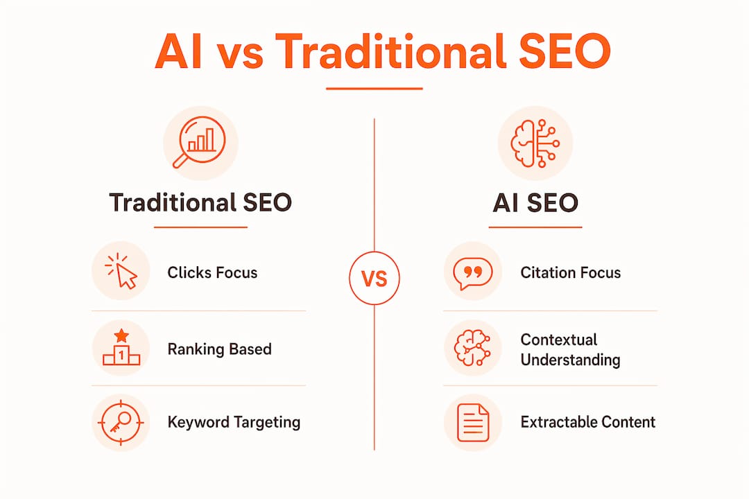 Comparison infographic of AI and traditional SEO