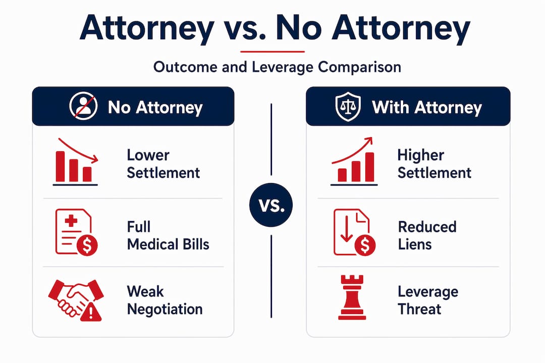 Infographic comparing attorney versus no attorney outcomes