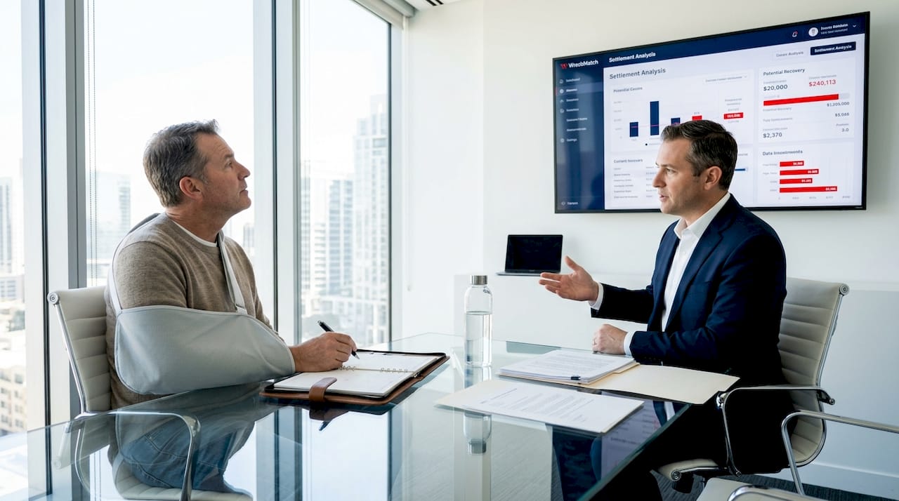 Client consulting attorney about injury severity