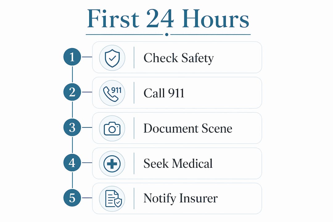 Infographic outlining first 24 hours steps after accident