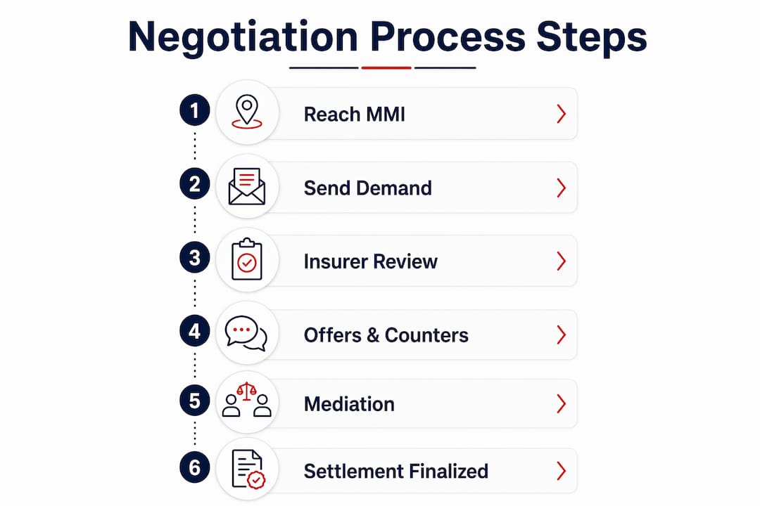 Infographic showing accident settlement negotiation process steps