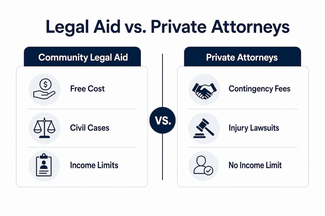 Infographic comparing legal aid and private attorneys