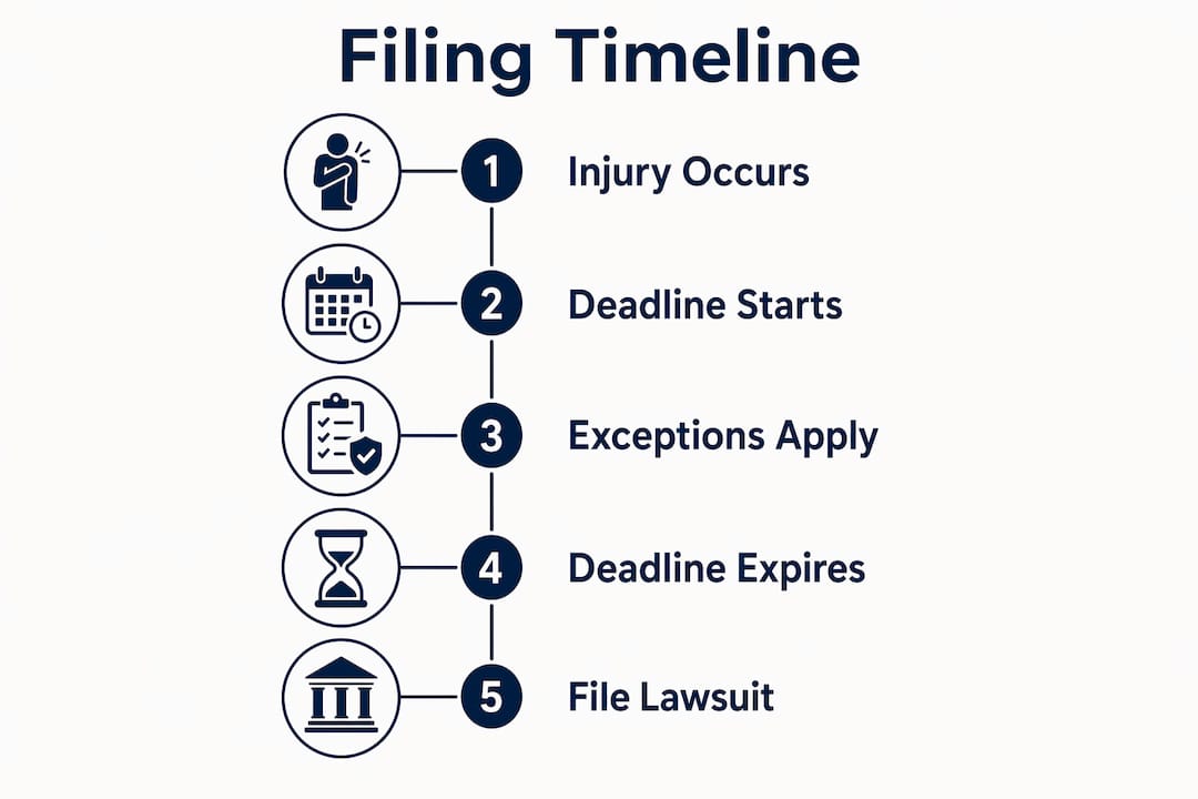 Infographic illustrating injury claim filing timeline