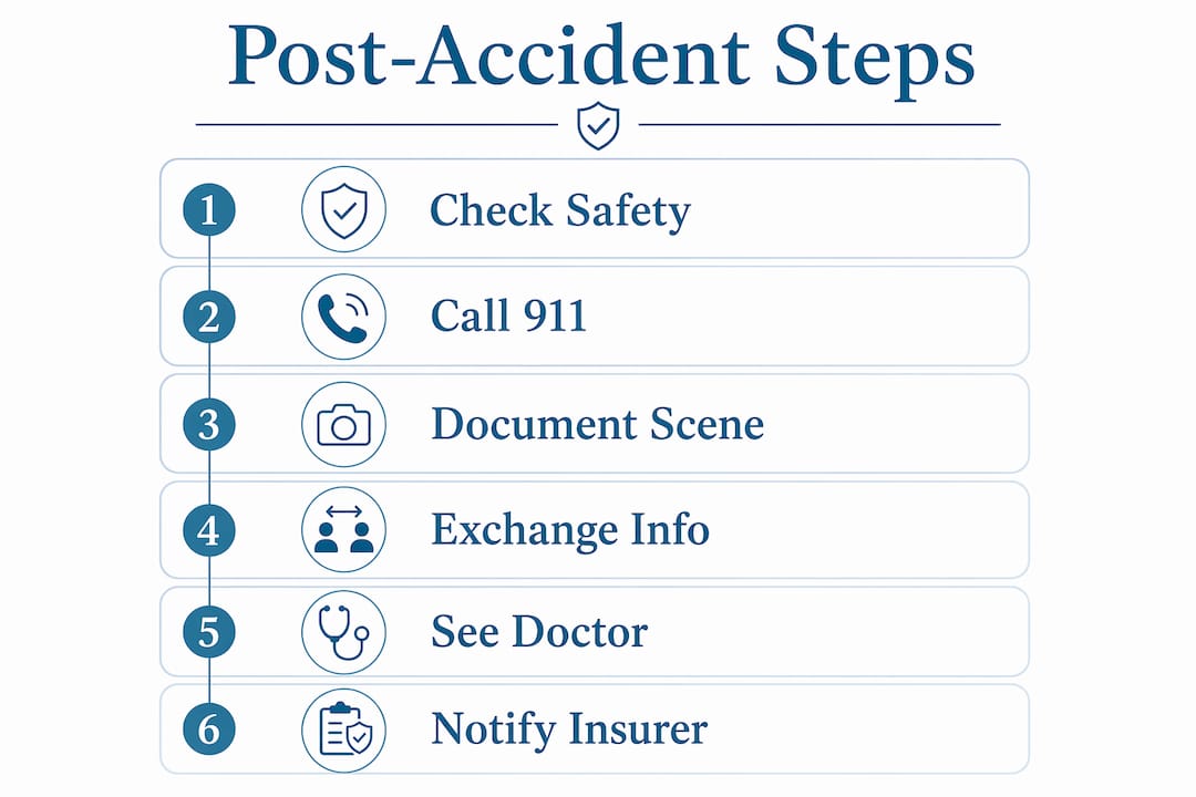 Infographic illustrating step-by-step car accident actions