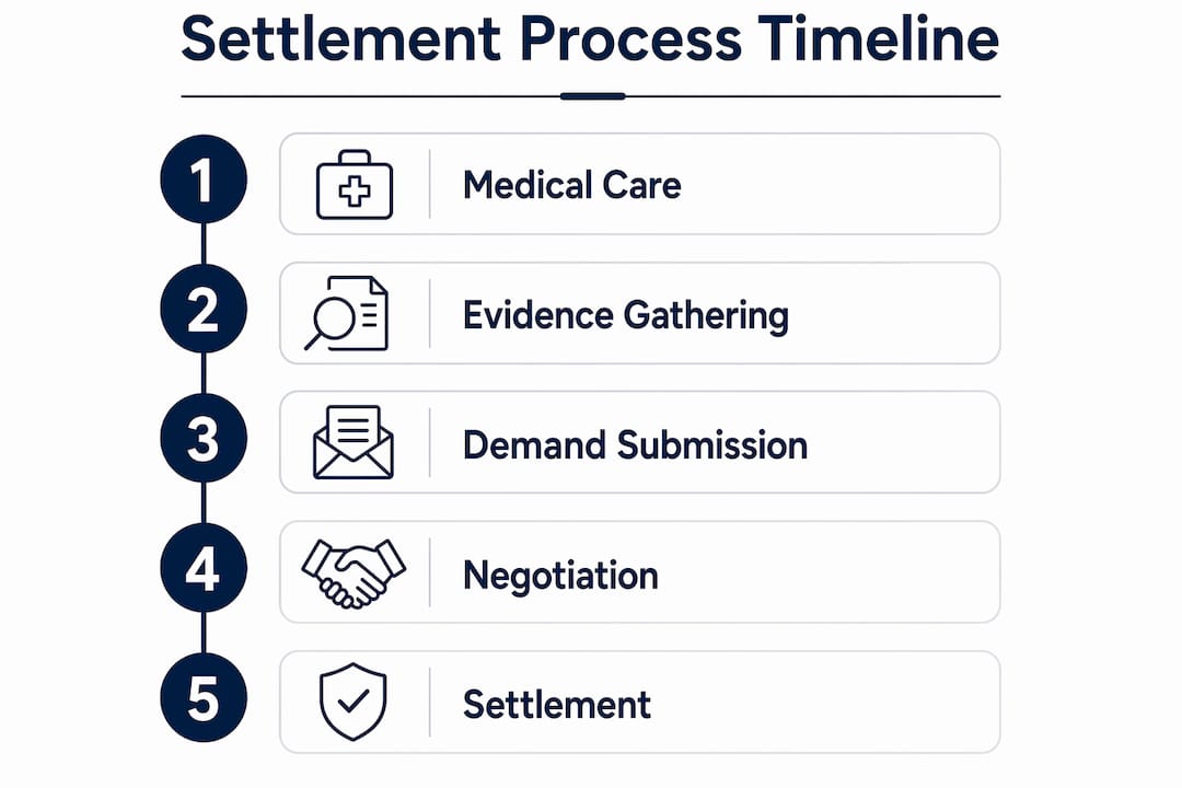 Infographic showing personal injury settlement timeline steps