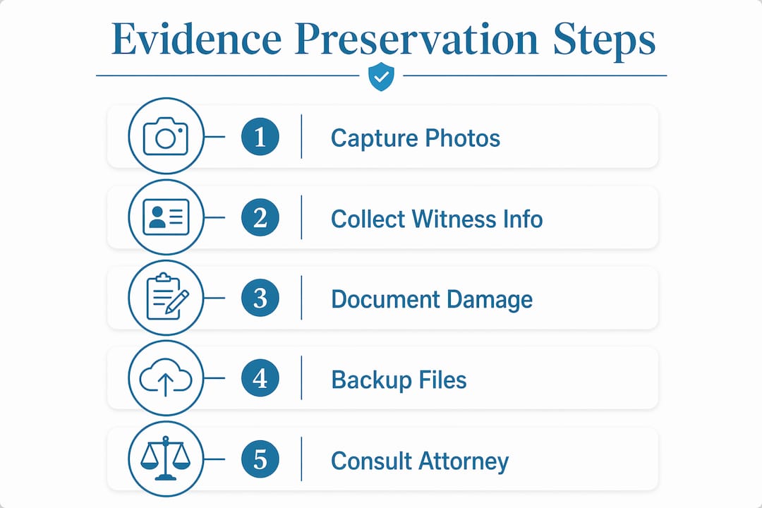 Infographic outlining steps to preserve car accident evidence