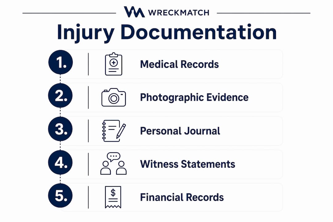 Infographic outlining five types of injury documentation
