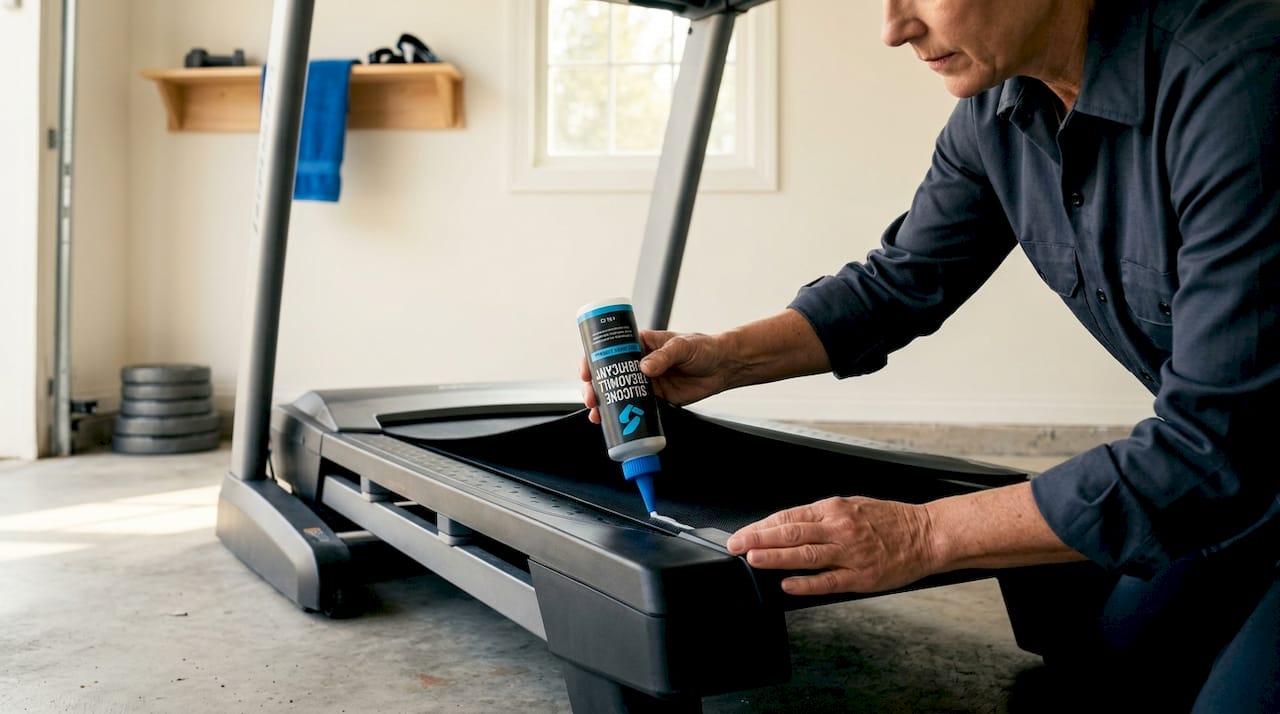 Lubricating treadmill belt in home setting