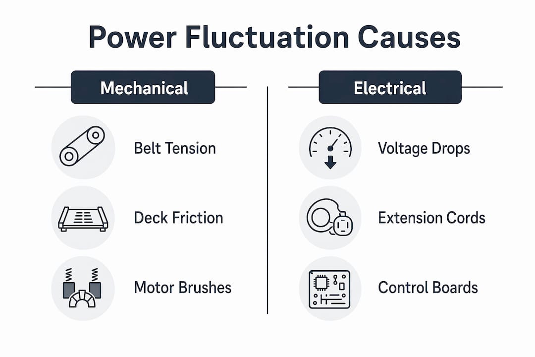 Infographic on treadmill power fluctuation causes