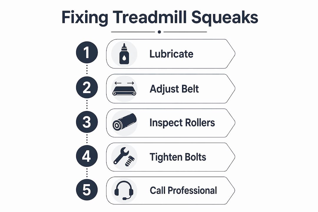 Infographic showing steps to fix treadmill squeaking
